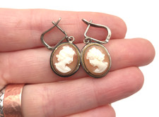 Vintage Antique Victorian 850 Silver Genuine Shell Cameo GF Rope Detail Earrings