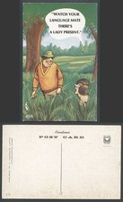 AJW Saucy Old Postcard Golfing Golf Golfer Watch Your Language Mate Lady Present