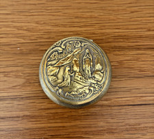 Vintage Lourdes Religious Pill/Trinket/Rosary Box, 42mm, Gold tone