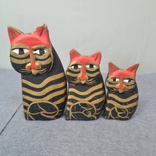 Nesting Carved Wooden Cats