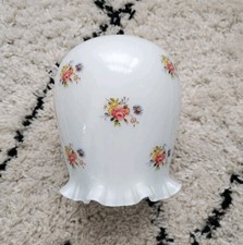 Vintage White​ Milk Glass Bell Shape Lightshade Pie Crust Edge, Floral Pattern