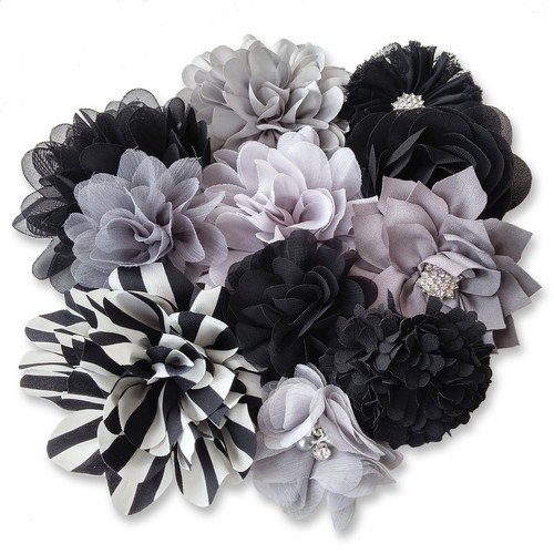 Black grey fabric flowers - fabric,