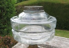 Moulded Clear Glass Oil Lamp Font/Fount - Facetted Style - Duplex Screw Collar