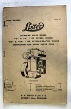 LISTER Overhead Valve Model Engine Handbook Parts List 1948 D F DK FK models