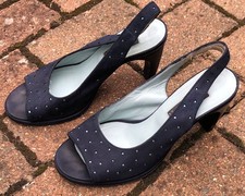 Hobbs Navy Blue Suede Peep Toe Court Shoes - Light Blue Spots - Size 4