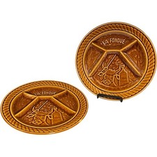 Pair of Vintage French Ceramic Fondue Plates – Retro Divided Sectioned Plates
