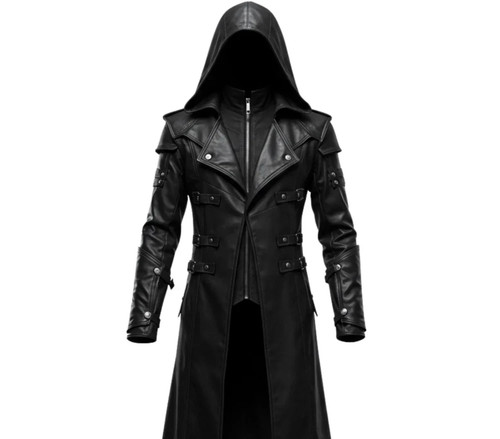 Black leather creed hooded - leather,