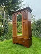 Antique Edwardian Walnut Wardrobe Central Mirror and Drawer