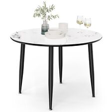 4 Seater Dining Table, Marble Top Effect Round Kitchen Table  - VonHaus