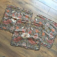 3 x BHS Vintage Cushion Covers Brown Art Nouveau Floral Frilled Square 17"x17"