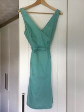 Joules Boutique Aqua Dress UK12 100% Cotton Flared 50s Style Belt Lined