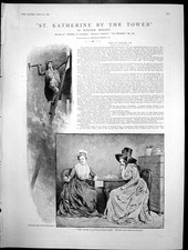 Old Print St Katherine By Tower Man Ladder Axe Window Frame Portrait 1891 19th