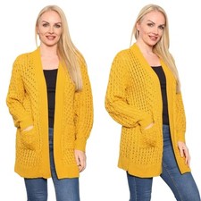 Ladies Jumper Cardigan Marl Chunky Knitted Long Sleeve Open Pocket Boyfriend UK
