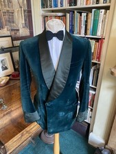 Tom Brown of Eton Double Breasted Bespoke  Green Velvet Smoking Jacket