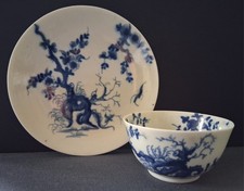 Antique Worcester porcelain teabowl and saucer, Prunus Root pattern 1760s/70s