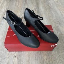 CAPEZIO 650 Black Leather 2” Student Footlight Stage Shoes Size 8.5 M  UK 6.5