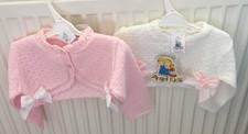 Baby Girl Bolero cardigan Knitted  bows Spanish/style white/Pink 3-6- 6-9 months