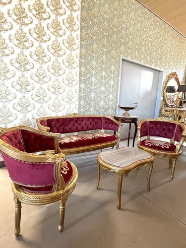 Sofa set velvet red french - velvet,