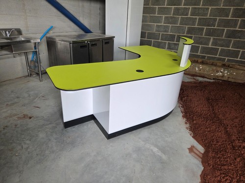 Lime green reception desk - reception,