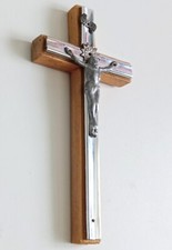 ✅Vintage Catholic Crucifix Wood And Metal No Magnetic 15 Cm X 7.5Cm X 1.5 Cm
