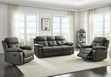 Dark Grey High Grade Leather 3 Seater + 2 Armchairs Reclining Suite CHICAGO