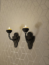 2x Medieval Wall Candle Holder Gothic Castle Style Black Finish Magic Uphanging