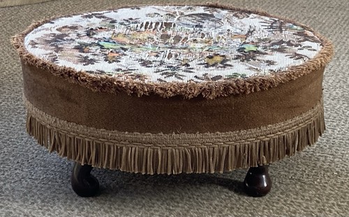 Vintage oval fringed footstool - oval,