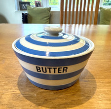 TG Green Blue & White Cornishware Butter Dish - Green Shield Stamp - Used, Good