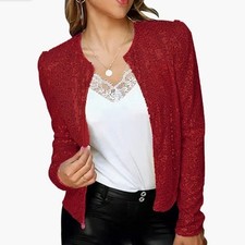 Ladies Women Sparkly Sequins Long Sleeve Open Coat Jacket Blazer Party Tops SIZE