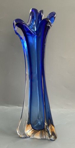 Vintage cobalt blue glass vase - vintage,