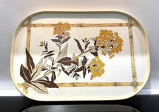 Vintage Retro 1970s Melamine Serving Tray -Bamboo & Forget Me Not Floral Pattern