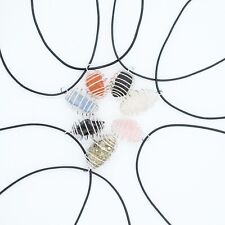 Raw Crystal Necklace, Gemstone Silver Plated Spiral Pendant Cage Jewellery, Gift