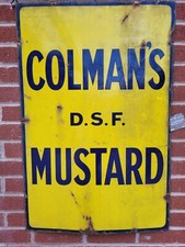 Original Enamel Colmans Mustard Sign Butcher Shop Prop Kitchen 3ft X 2ft Frys