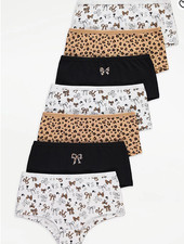 Girls 7 Pack Bow Leopard Print Short Knickers Pants briefs Age 1-17  Underwear