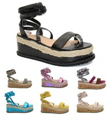 Womens Ladies Lace Up Flatform