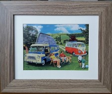 The Campsite Stunning Framed/Mounted Artwork VW Campervan/Bedford Dormobile