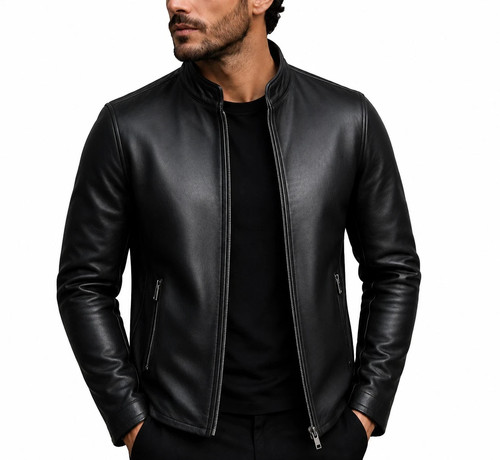Mens leather jacket black cafe - leather,