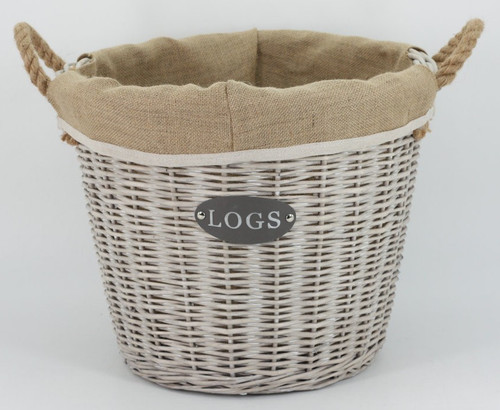 Round wicker log basket - round,