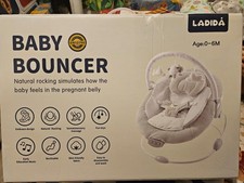 LADIDA Pink Baby Bouncer Padded Seat, Music  & Vibration Flower Bunny Design 76