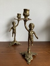 Pair Of Brass ornate candlesticks Cherub putti - candelabra vintage