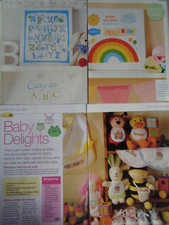 3 new baby ABC alphabet/rainbow birth sampler/baby motifs cross stitch charts
