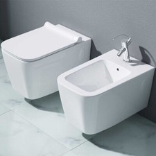 Durovin Bathrooms Toilet Bidet Set Ceramic Wall Hung White Gloss Soft Close Seat