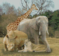 Africa Lion Elephant Rhino Giraffe Counted Cross Stitch Kit 15" x 14.25" A2323