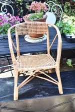 Vintage Small Wicker Rattan Childs Chair Plant Stand Display Doll Teddy Chair