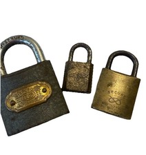 Padlocks Three No Keys Metal Props Reclaimed Used Steampunk Decor Medium Size