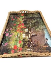 Wicker Serving Tray with Cottage Design Rustic Woven Decor