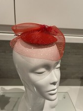 Retro Debenhams Red Birdcage Feather Diamante Clip On Fascinator Wedding Event