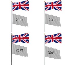 20/25/30FT Yard Telescopic Flagpole Aluminium Sectional Flag Pole Kit w/ UK Flag