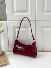 Vintage Glossy Red Burgundy Patent PU Leather Shoulder Bag Purse Handbag Retro