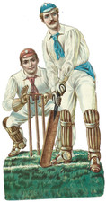 cricket, Victorian/Edwardian Scap, 8.5 x 4'', Batsman & Wicket-Keeper